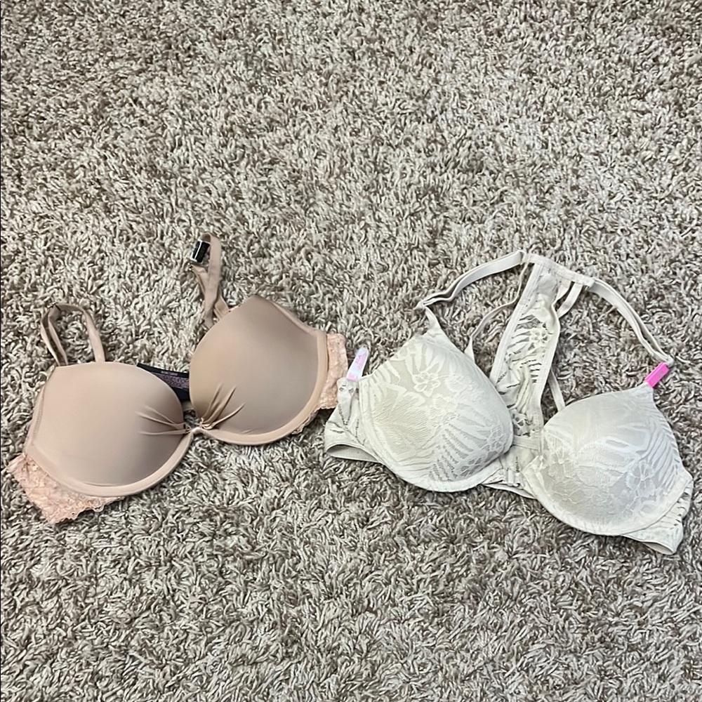 Elegant Lace Trim Bras - Tan and Cream